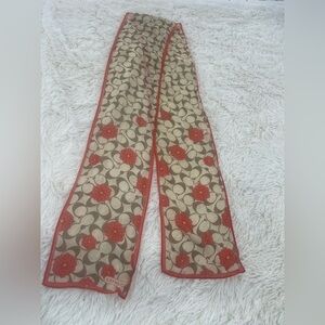 Coach Red and Tan Floral Scarf